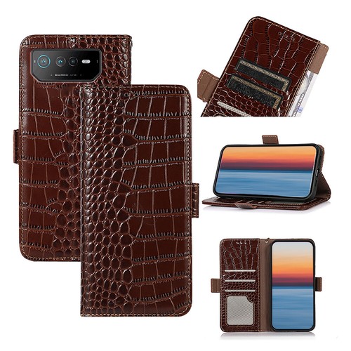 Krokodil RFID Schutz Echtleder Klapphülle Book Wallet Flip Case Stand für ASUS - Picture 13 of 14
