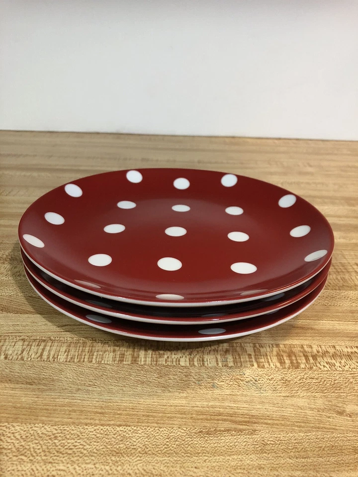 Platos de ensalada/postre Pottery Barn Chloe rojo blanco a lunares 8" - Juego de 3 Foto 2 de 4