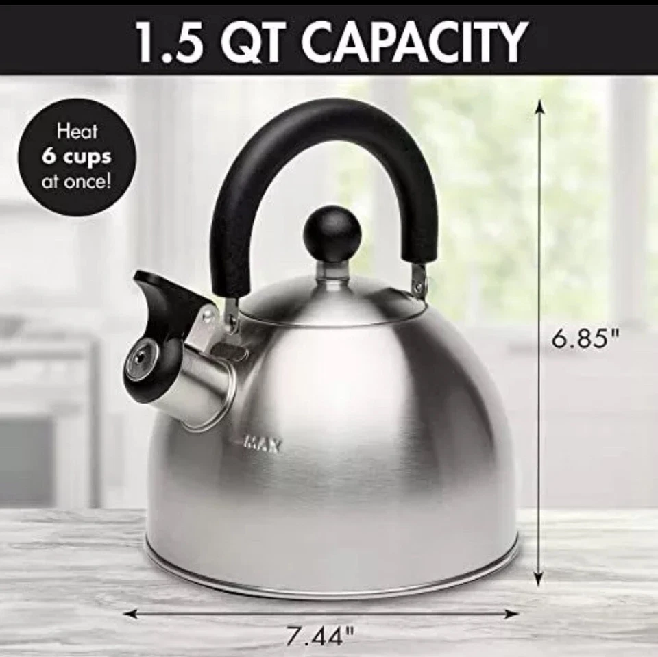 Tetera Primula Whistling Stovetop de acero inoxidable de grado alimenticio Stewart Foto 4 de 4