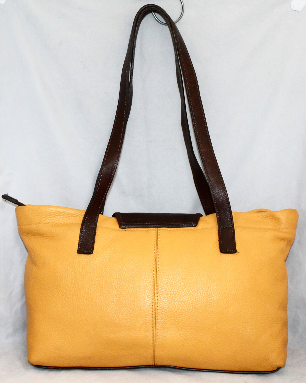 VALENTINA Yellow & Brown Leather Flap Satchel Front Z… Gem