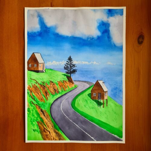 Quadro casa paesaggio arte originale dipinto acquerello originale - Foto 2 di 5