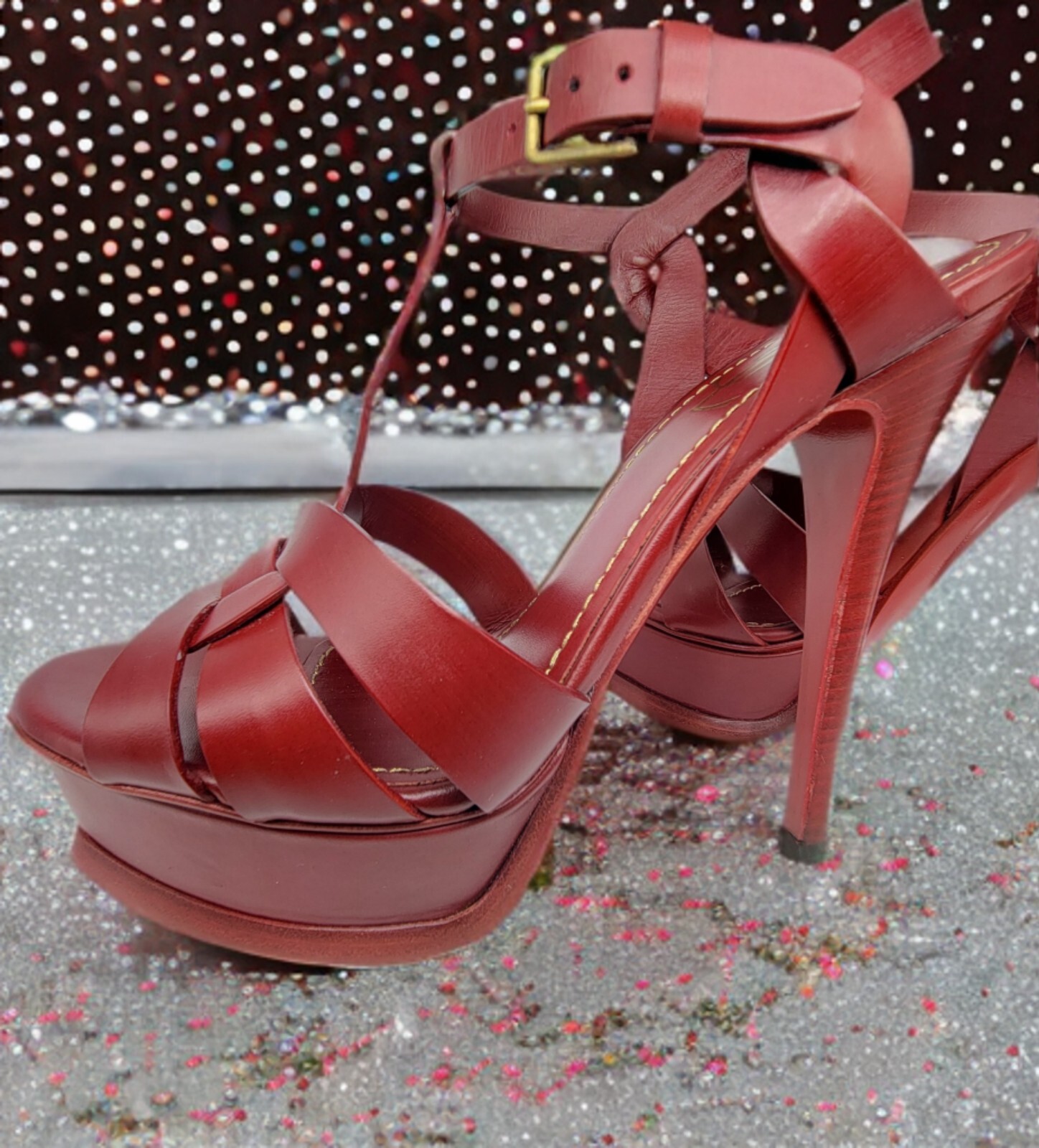 Sandali Yves Saint Laurent Paris YSL Tribute rosso chiaro plateau tacco 38 8