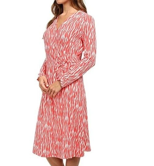Vestido Pendleton Mujer Simulado Envolvente Pequeño Mediano Coral Blanco Cebra Manga Larga Foto 2 de 4