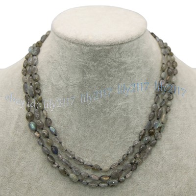3 Rows 8-10mm Natural Gemstone Irregular Freeform Beads Necklace 18-20''