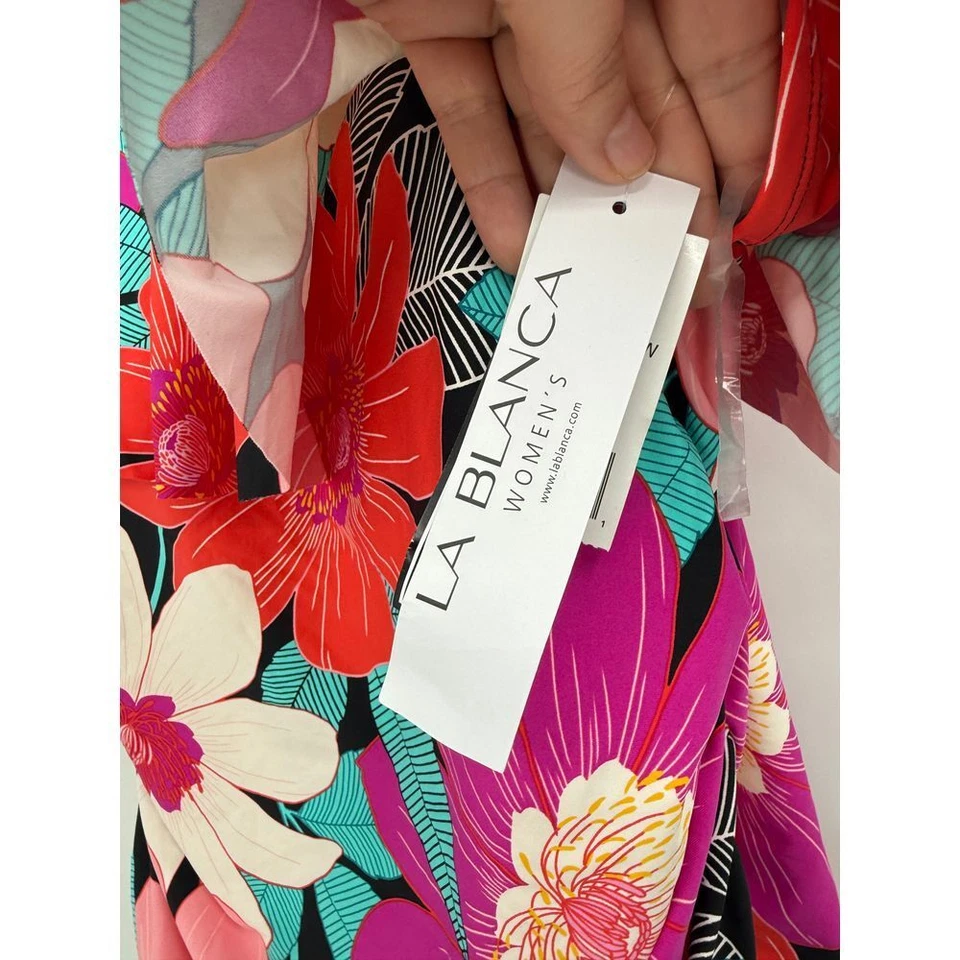 $135 La Blanca Women's Red Purple Tropical Ruffle One-Piece Swimwear NWT 18W - Image 4 of 4