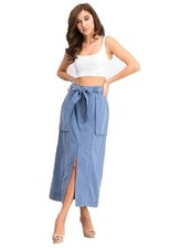 Free People Women's Blue CATCHING FEELINGS Front Tie Midi Skirt Size 4