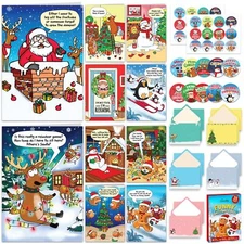 20 Pack Funny Christmas Cards Set with Envelopes & Stickers - 10 Designs Prin...