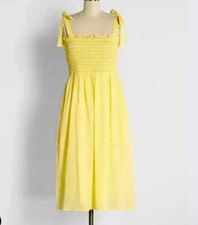 ModCloth Womens Size 4X Vacation Sensation Yellow Fit & Flare Smocked Sundress