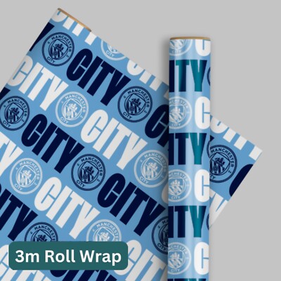 Geschenkpapier Geburtstag | Manchester City FC | 3m Rolle Verpackung | Geschenkpapier Kinder