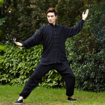 Unisex Chinesische Kleidung Kung Fu Tai Chi Anzug Set Uni Schwarz Langarm Geschenk
