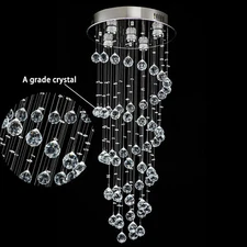 Luxury Crystal Pendant Lamp Ceiling Light Spiral Raindrop Chandelier Lighting