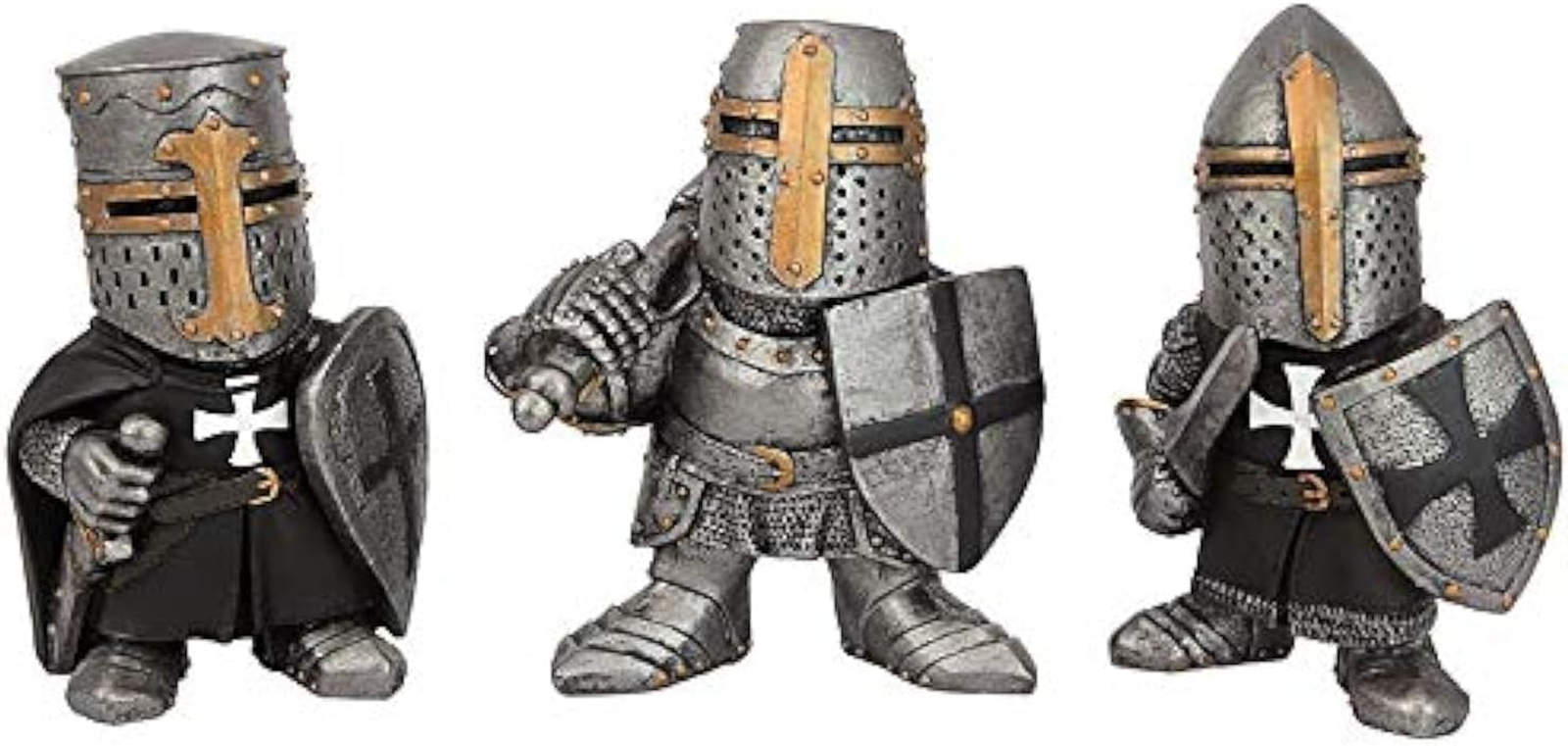 Set of Three Wee Medieval Crusader Knights Gothic Realm Statues-image