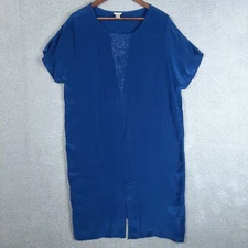 Sundance Nightgown Womens Large Navy Blue Short Sleeve Satin Lingerie Lace Trim