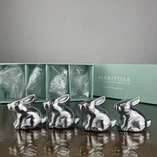 Mariposa Napkin Weights 4 Piece Set Silver Bunny Rabbit