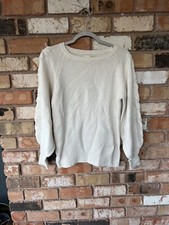 Ann Mashburn Women  s Size Small Wool Embroidered Sleeves Pullover Ivory Sweater