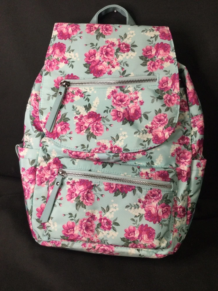 Womens Girls No Boundaries Nylon Aqua Floral Roses Laptop Sleeve Backpack