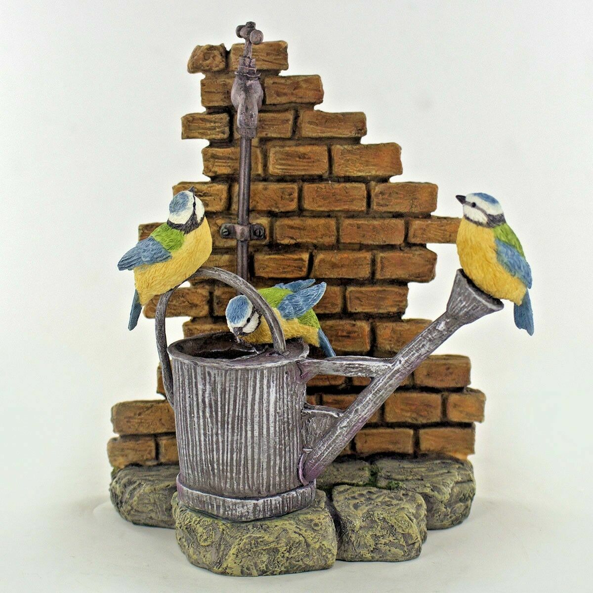 Blue Tits Bird On Garden Tap Sculpture Ornament Figurine