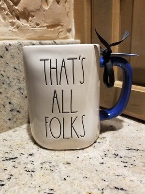 Rae Dunn- THATS ALL FOLKS- Porky Pig- Looney Tunes-Double Sided Mug- NEW 2022!