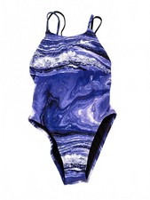 Nike  Women  s  Purple Black white Marbled One Piece Hydrastrong Swimsuit Sz 4