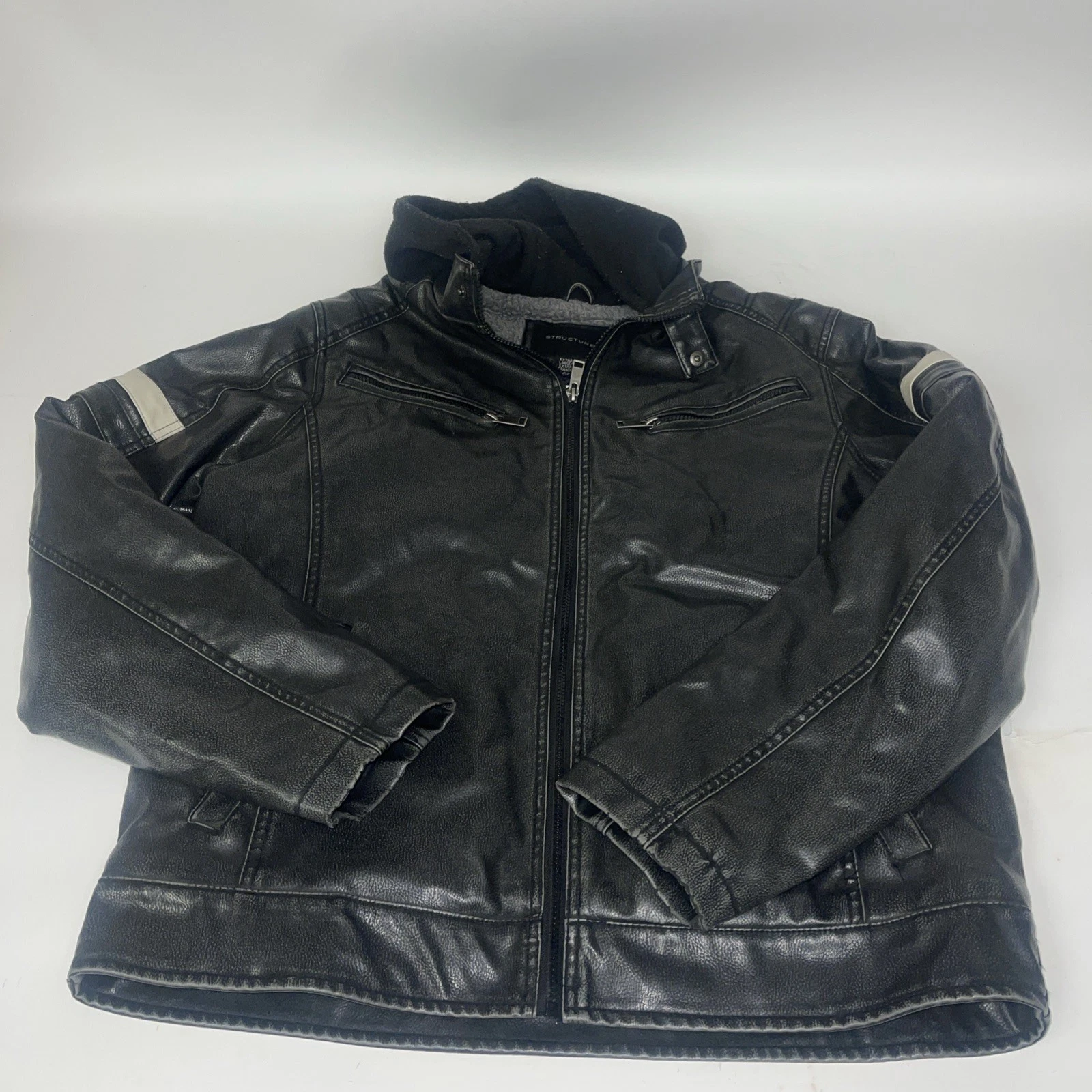 Structure Leather Jacket Men's X Large Black Sherpa Lined Full Zip Warm Jacket