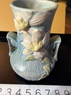 Roseville #106-7” blue Clematis Double-handled vase In Excellent condition.