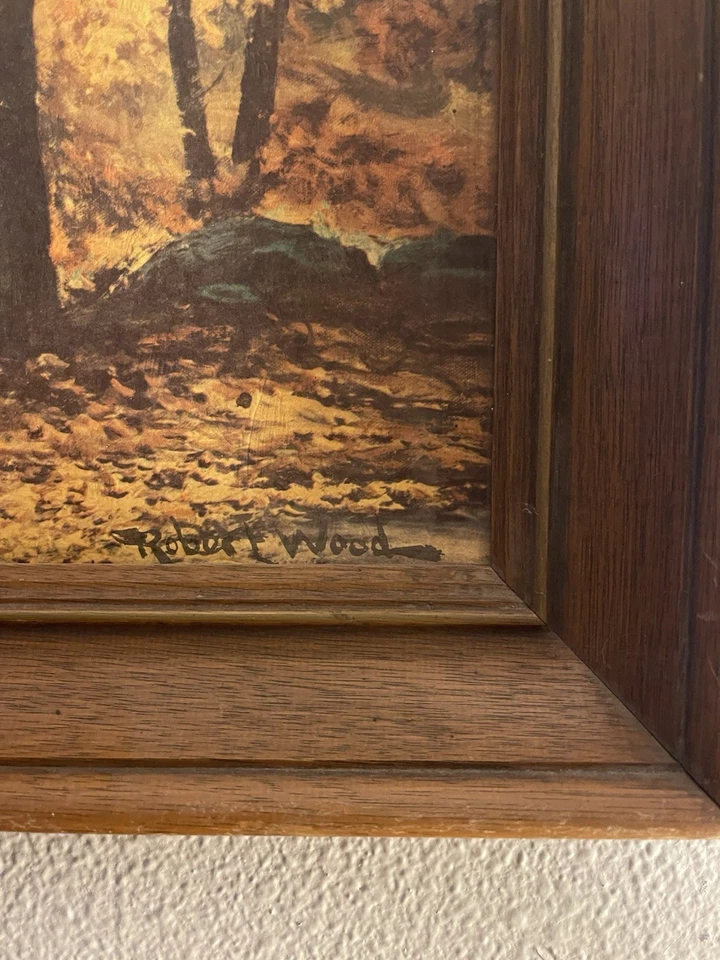 Vintage Robert Wood October Gold 1950’s picture painting wood frame Signed Art - Image 3 of 4