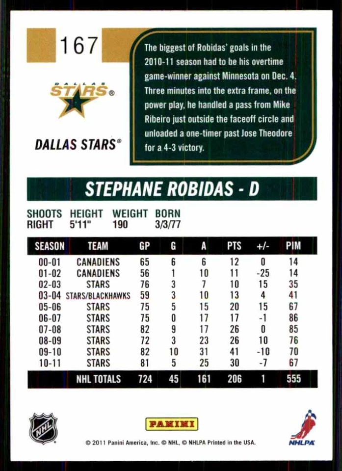 2011-12 Score Stephane Robidas #167 - Image 2 of 2