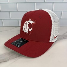 Gorra gorra Washington State Cougars espalda a presión para hombre M/L grande roja fútbol Nike tiro
