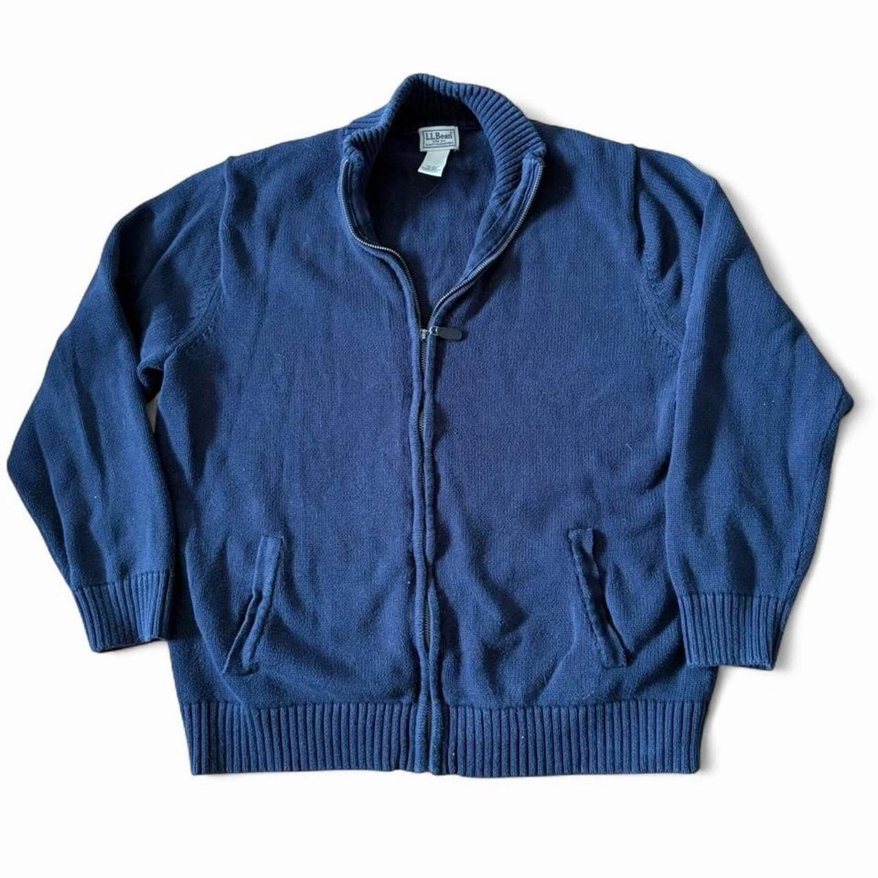 L.L. Bean Navy blue full zip up warm classic sweater sweatshirt Sz XL