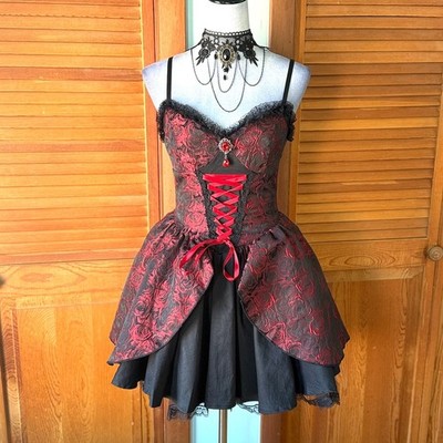 Gothic Victorian Vampire EGL Dark Fairycore Blood Roses Mini Dress +  Petticoat S | eBay
