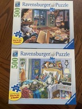 Ravensburger 500 Piece Puzzle 2 COMPLETE Large Piece Format Cozy Retreat / Cats