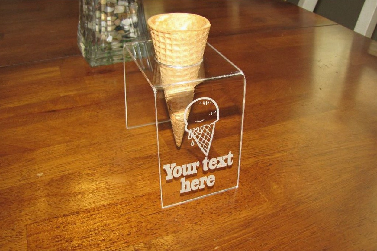 Custom Text Engraved Acrylic Single Ice Cream Cone Holder Tray Display Stand