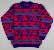 Vintage 80s 90s Multicolor 3D Textured Flower Pattern Knit Sweater Floral USA