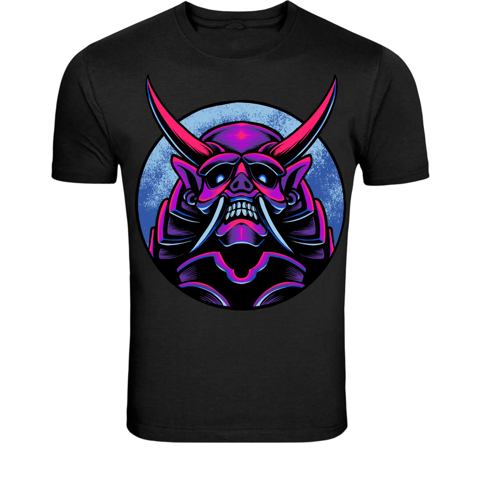 Neon Samurai Demon Mask T Shirt Cyberpunk Oni Graphic Tee
