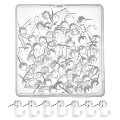 50Pcs Push Pin Hooks, Clear Wall Thumb Tacks Hook 0.6 x 1 inch,