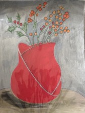 "Quadro acrilico originale 9x12, vaso rosa/firmato floreale/natura morta arte da parete"