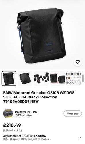 BMW Motorrad LEFT Saddle side Bag 16L  Black collection quick release ce04 gs310 - Picture 1 of 8