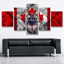 Edmonton Oilers NHL Hockey Sports Maple Leaf Logo 5 Piece Panel Canvas Wall Art