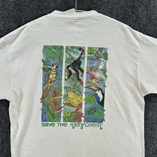 Vintage Save The Rainforest Shirt Mens XL White Animals Environmental USA Made