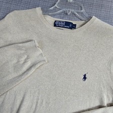 Polo Ralph Lauren Sweater Mens Large Beige Pima Cotton Crewneck Pony Logo