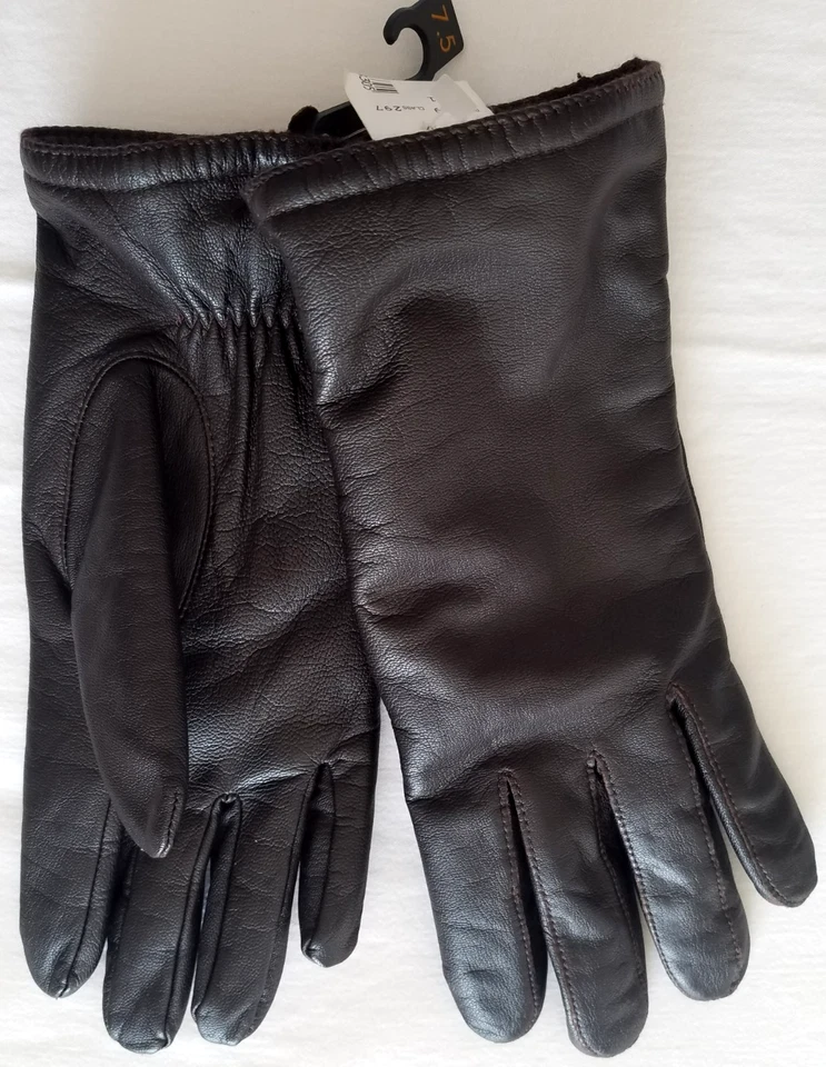 Isotoner Brown Leather Faux Fur Lined Soft Gloves Women's Size 7.5  Small - Image 2 of 4
