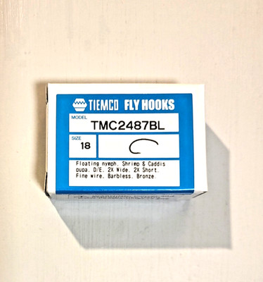 100 Tiemco Fly Tying Hooks, TMC 2487BL, Size 18