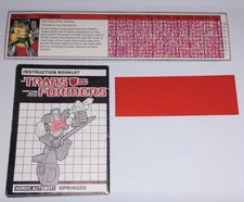 Vintage Original Transformers G1 1986 Springer Tech Spec, Instructions & Decoder