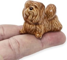 Tiny 1 " Brown Dog Figurine - Miniature Hand Made Painted Ceramic