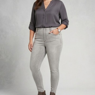Lysse New York Womens High Rise Denim Leggings Light Grey Wash Stretch XL