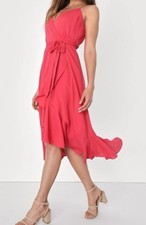 Lulus Manhattan Moment Berry Pink Ruffled Midi Wrap Dress- Size XS