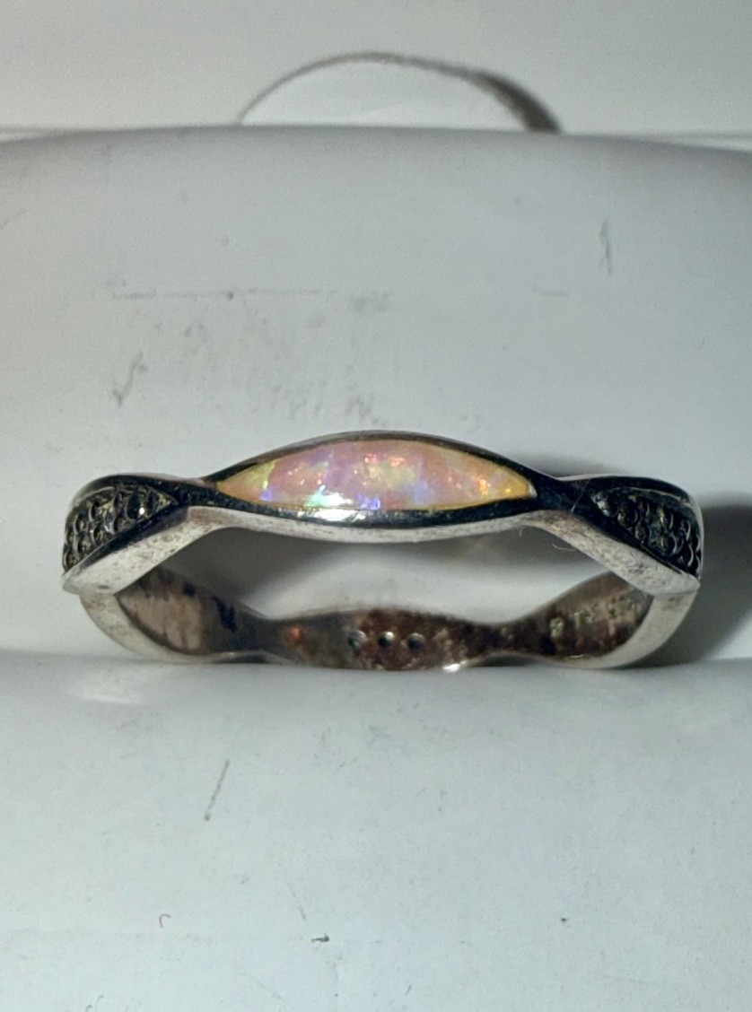 Vintage Solid Sterling Silver Fire Opal Inlay Gem… - image 1