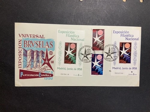 Spain 1958 FDC 1st day Cover Sheets + Stamps Bruxelles Belgium World’s Fair