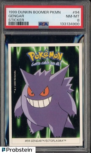 1999 Dunkin Boomer Pokemon Sticker #94 Gengar PSA 8 NM-MT