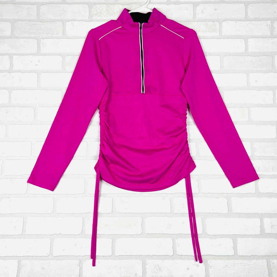 Boston Proper Women's Magenta Ruched Quarter Zip Long Sleeve Athletic Pullover M - Image 2 of 4